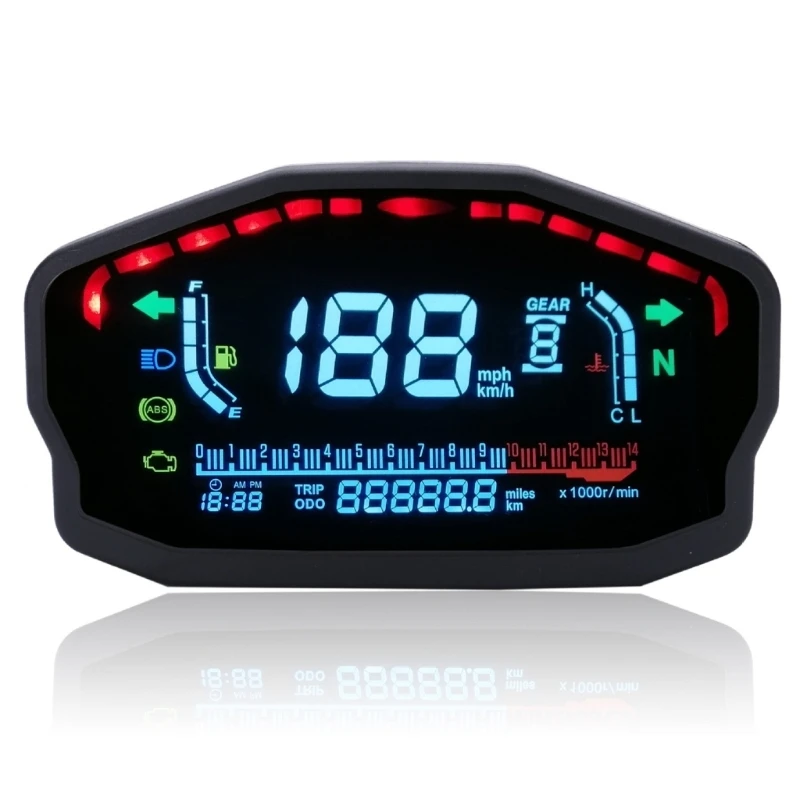 Uniwersalny motocykl LCD cyfrowy prędkościomierz obrotomierz licznik kilometrów z temperaturą wody poziom paliwa — 2