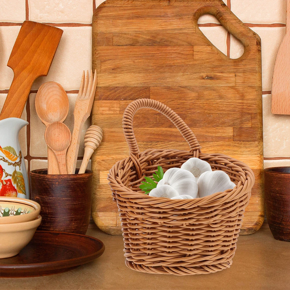 

2Pcs Woven Wall Basket Hanging Storage Basket for Kitchen Ginger Garlic Onion Fruit Vegetable Container Rustic Organizer