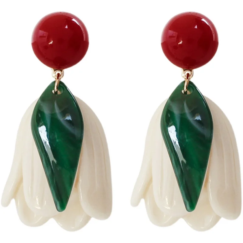 

Big earrings light luxury exaggerated tulip flower ear clips female Mori earrings Hong Kong style retro