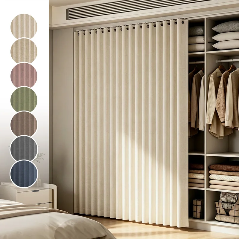 Wardrobe Dust‑proof Curtain Drill‑Free Slide Rail Cabinet Utility Room Privacy Cover For Storage Cabinet Hide Household Clutter