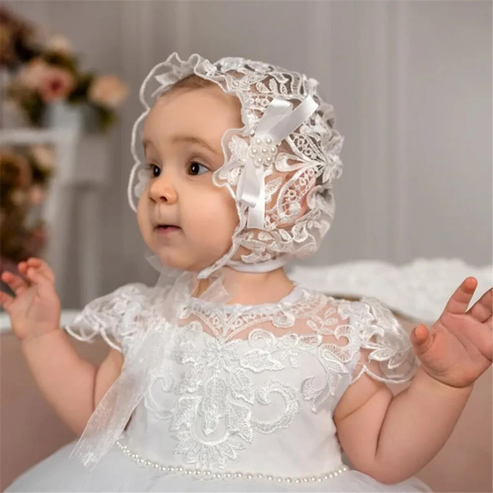 

Customized Flower Girl Baby Dress White Tulle Puffy Pearl Flory Pattern Short Sleeve For Wedding Ball Birthday Party Gowns