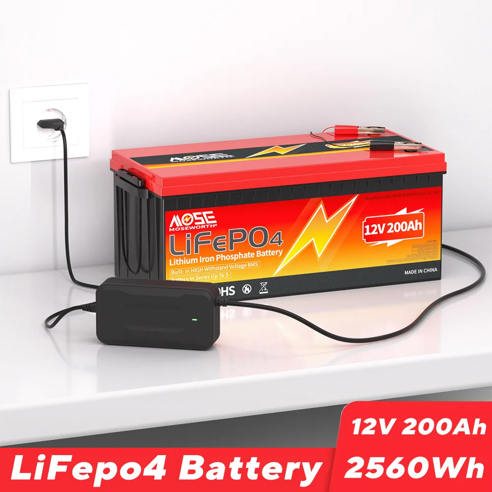 12V 200Ah LiFePO4 Battery Pack Rechargeable Batteries Builti in BMS Lithium Iron Phosphate Cell Power Bank for Camper Golf Cart