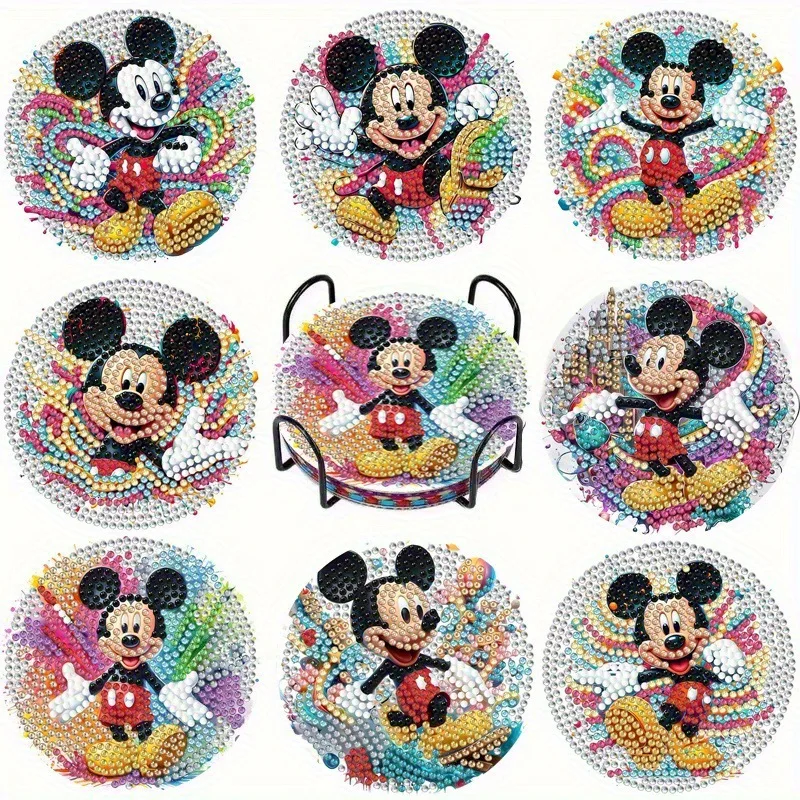 

Mickey Minnie Donald Duck Diamond Painting Coasters with Holder 6-8pcs DIY Cartoon Character Souvenirs New Arrival
