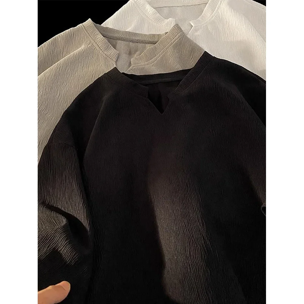 Men Half Sleeve Loose V-Neck Short Sleeve Solid All-match Korean Casual T-Shirts