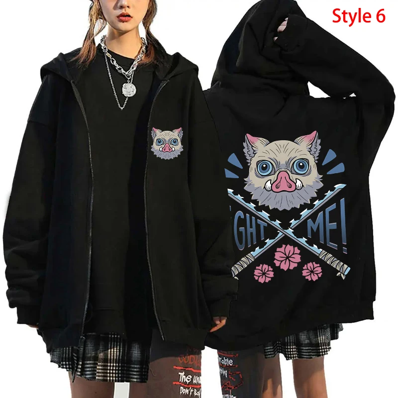 New Hot Fashion Unisex autunno inverno Anime cappotto Hashibira Inosuke stampa cerniera con cappuccio Casual manica lunga top