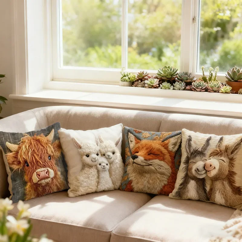 Cross-border hot-selling highland cow pillow cover cute animal print sofa living room decorative pillow pillow cushion cover