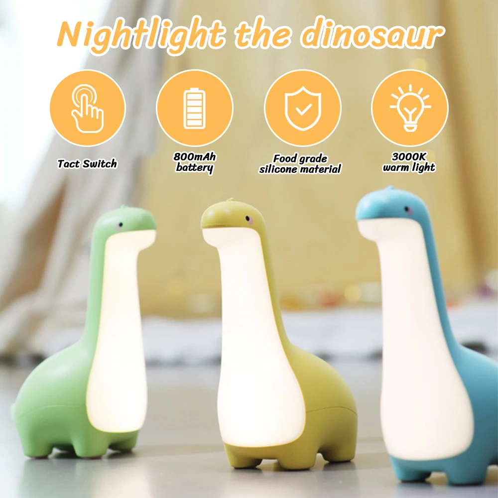 

Dinosaur Night Light USB Rechargeable Cute Children's Night Light Eye Protection Bedside Lamp for Home Bedroom Room Decoration