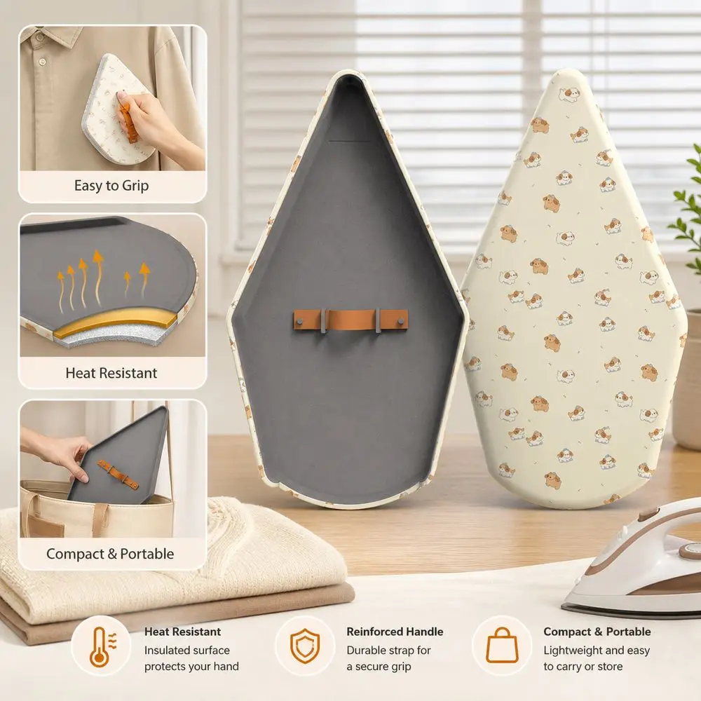 Heat-Resistant Handheld Ironing Board Insulated Sponge Padding Iron Pad Cover Reinforced Handle with Finger Loop