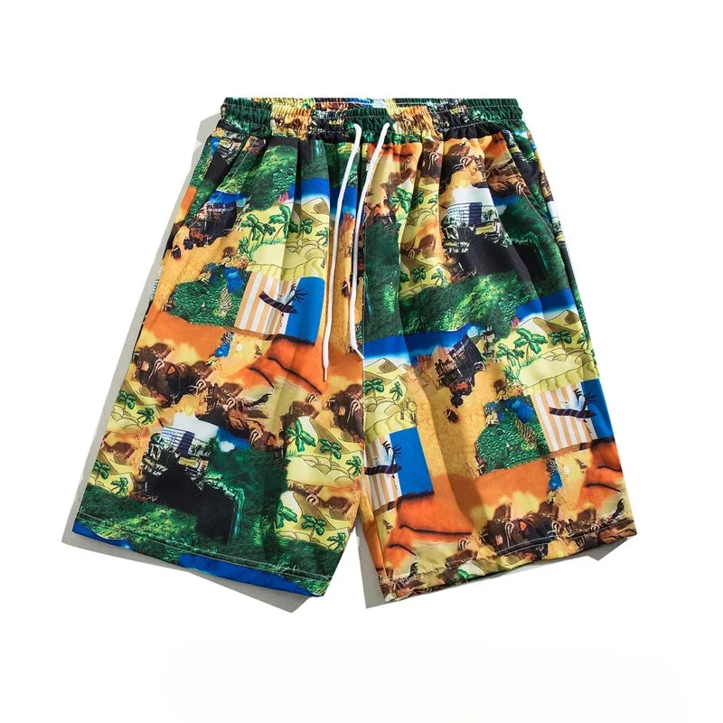 Pantalones cortos de estilo de pintura al óleo literaria, ropa de playa de Anime de verano hasta la rodilla para hombres y mujeres, ropa de calle divertida para parejas, pantalones cortos informales