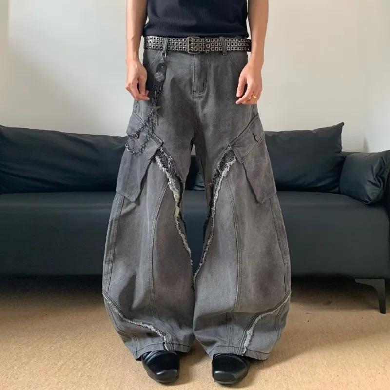 2026 Autumn New Y2k Streetwear Multi-pocket Baggy Jeans for Men Korean Fashion High Street Hip-hop Men's Wide Leg Denim Pants