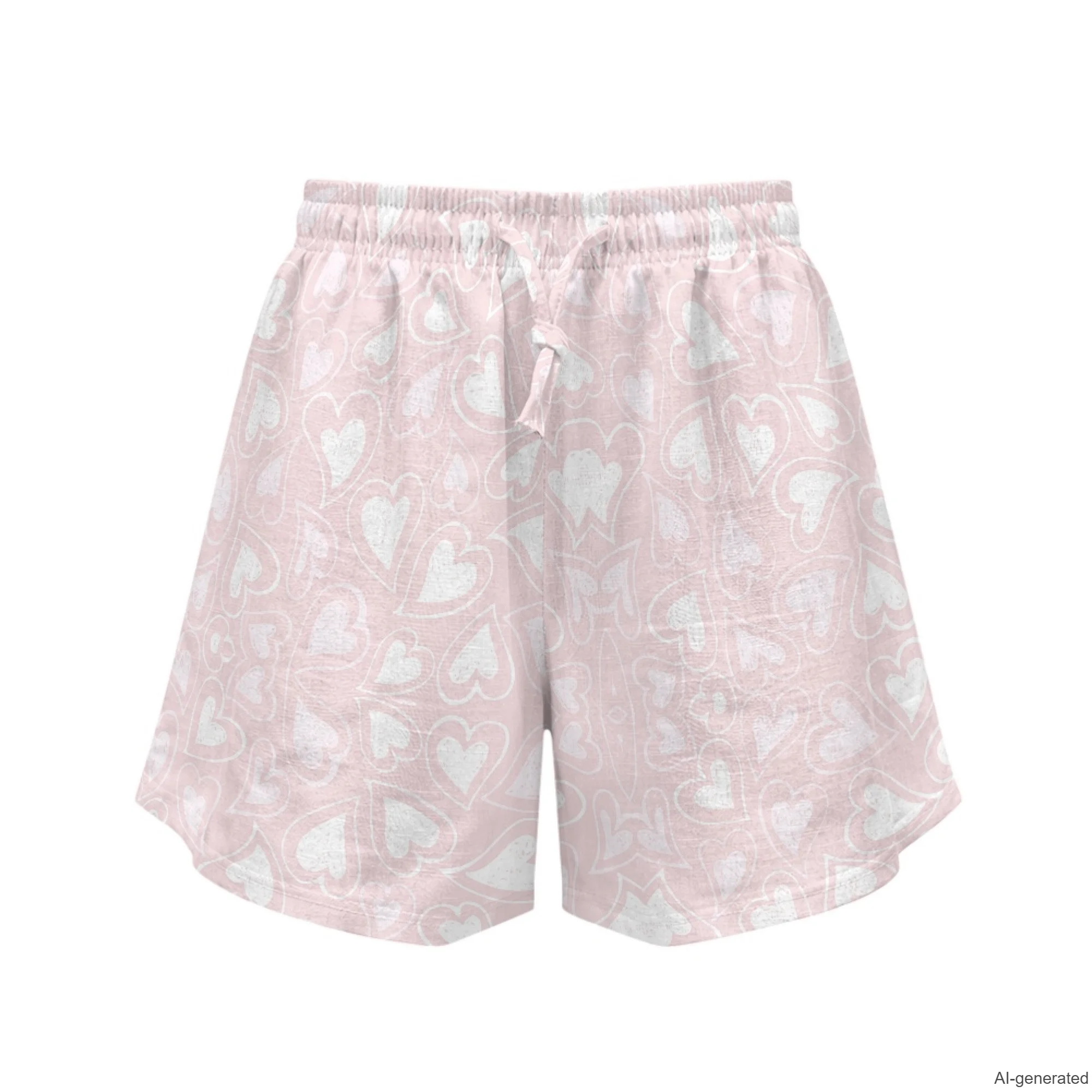 XIXIRIMIDO Summer Women's Linen Shorts High Waisted Pants with Pocket Heart Print Wide-legged Drawstring Beach Vacation Shorts