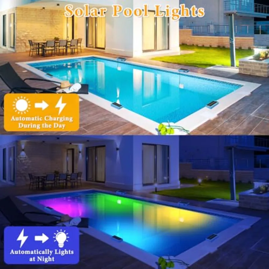 Solar Pool Lights, Pool Lights, 10-Color 4-Mode Light Sensing LED Underwater Swimming Lighting with Timer Off, 2025 Submersible