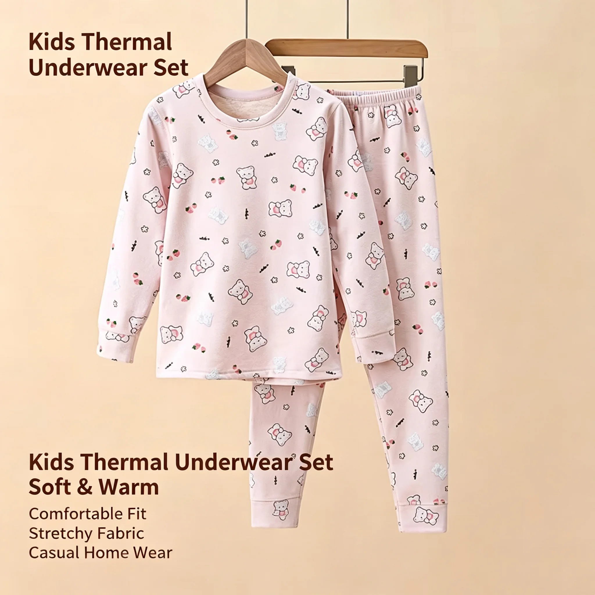 Large Size Warm Printing Suit for Boys and Girls Children's Enlarged and Loose Long Johns Winter Velvet Long-sleeved Trousers