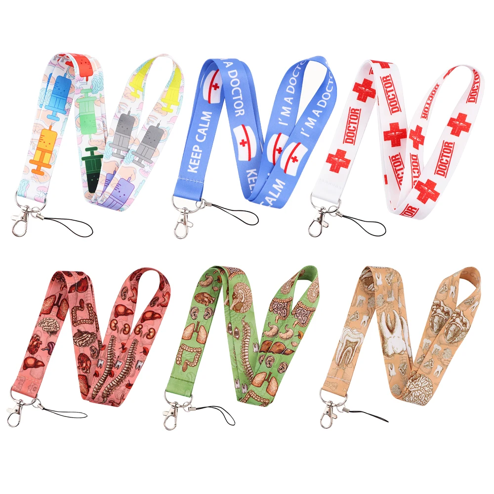Creative Medical Theme Lanyard Keychain Cartoon Pills Nurse Red Cross Organ Printing Neck Strap Accessory Doctor Badge Hang Rope