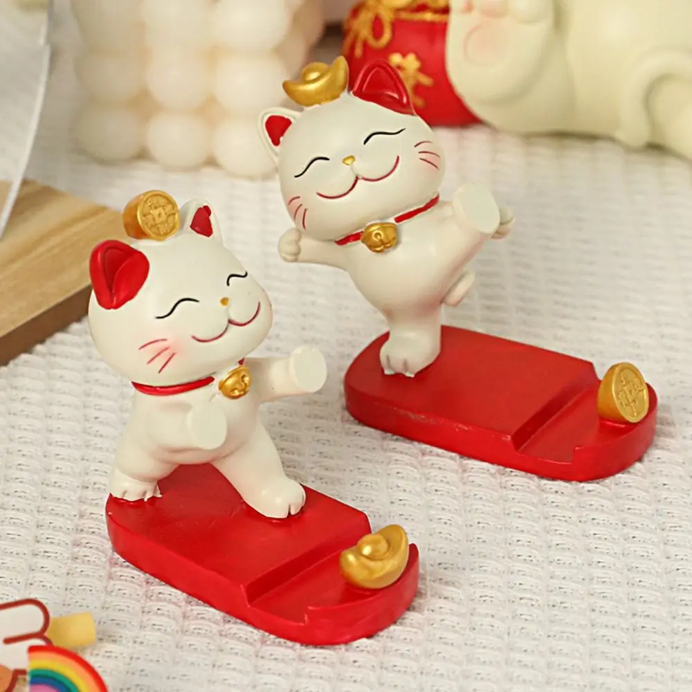 

Lucky Cat Mobile Phone Stand Chinese Style Desk Decoration Mobile Phone Bracket Handmade Resin Tablet Bracket For Mobile Phones