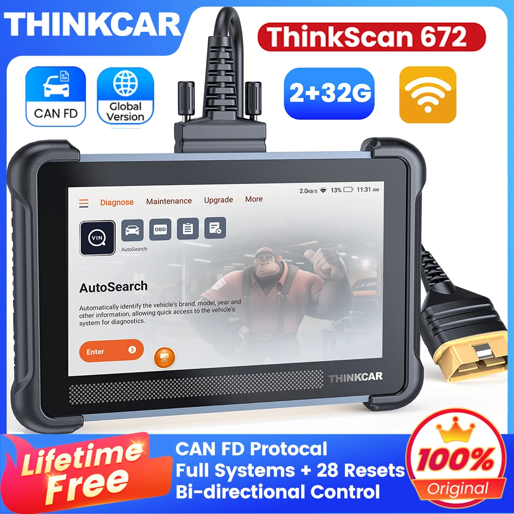 

THINKSCAN 672 OBD2 Diagnostic Tool Bi-directional Control OE-level Full System Diagnosis 28 Resets CAN FD obd2 Scan Tool Free