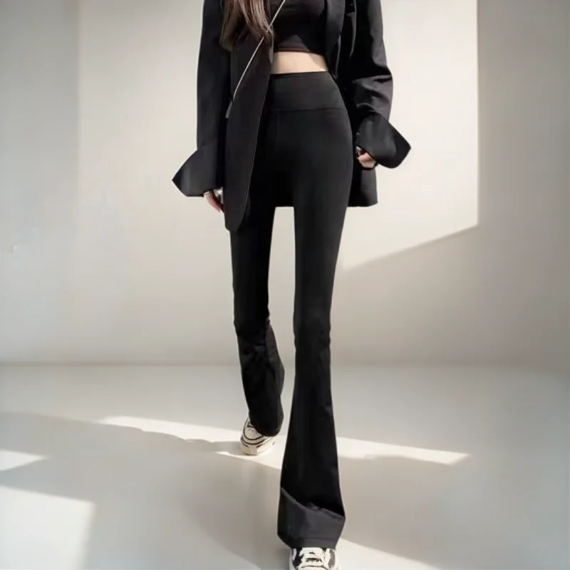 

Бесшовные леггинсы женские длиной до икры для отдыха с расклешенным низом в пригородном стиле элегантные нейтральные пары эластичные полоски свободного покроя