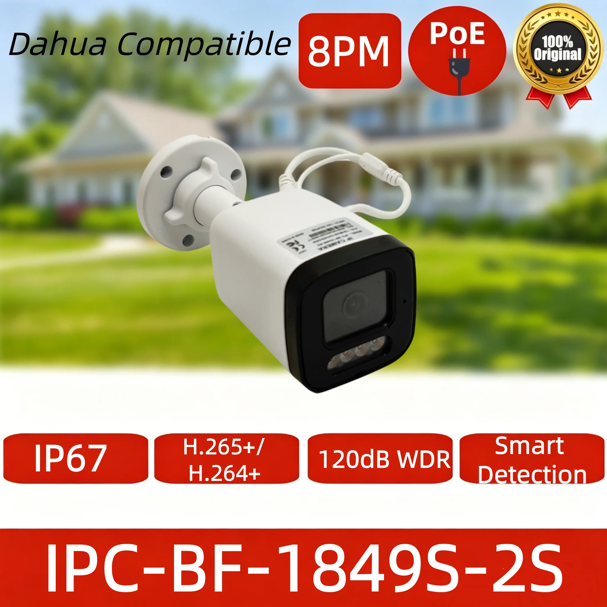Dahua Compatible IPC-BF-1849S-2S 8MP 4K Smart Dual Light Bullet Camera, AI Human Vehicle Detection, 30m IR Full Color