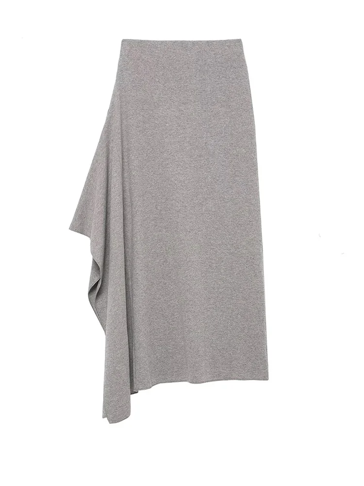 HH Woman Fashion Pleated Asymmetrical Decoration Beach Party  Long Skirt Female Summer Street Style Casual Solid Midi Skirt