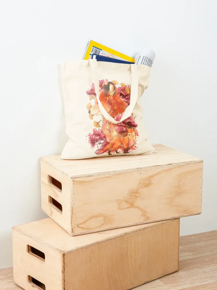Autumn Fox with Ginkgo Tote Bag hand bag custom tote bag Shopping bags 4