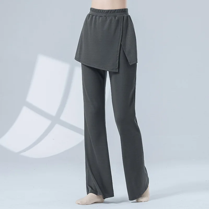 الرقص الحديث بانت المرأة طويلة متوهج بنطلون مرونة الخصر تقسم تنورة التفاف الباليه مرحلة ممارسة اليوغا ملابس غير رسمية جرس أسفل