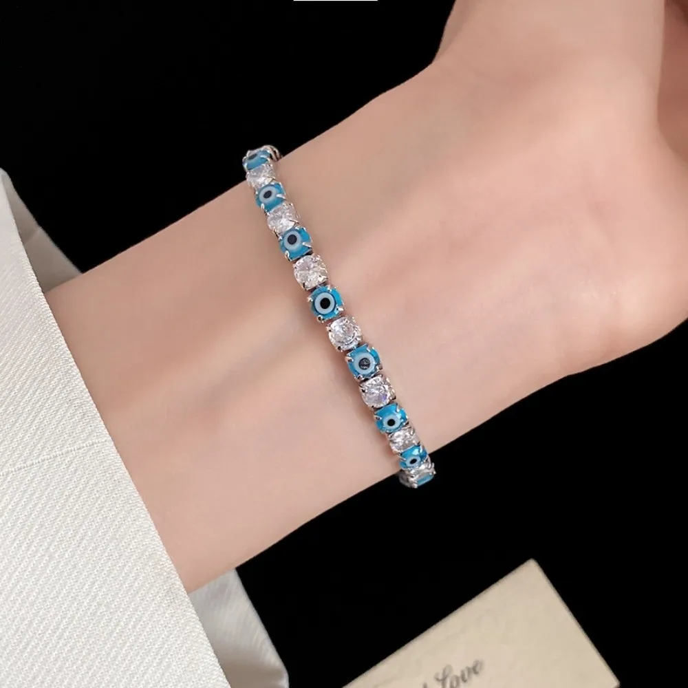 Luxury Vintage Glaze Devil's Eye Bracelet Copper Zircon Round Devil's Eye Rhinestone Devil's Eye Bangle Blue/Red Hand Jewelry