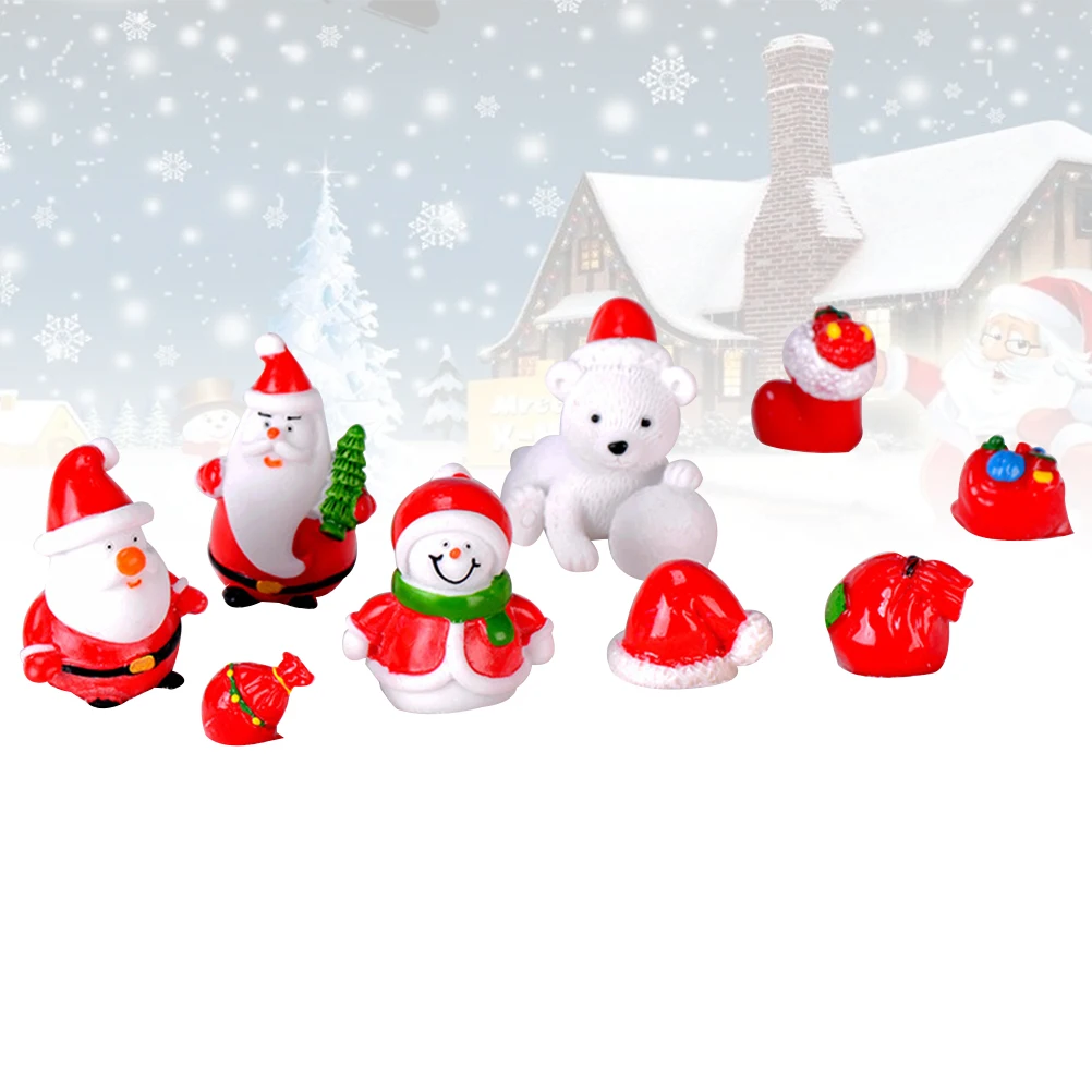 

18 pcs Snow Globe Figurines Christmas Resin Ornament Miniature Landscape Accessory For Fairy Garden Micro World Diy Party