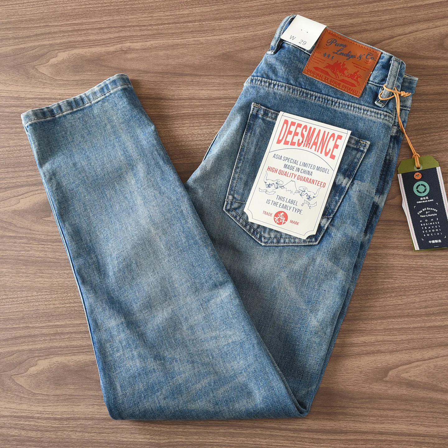 Spring Autumn New American Retro Slight Strech Denim Jeans Men's Fashion 95% Cotton Washed Distressed Slim Straight Casual Pants