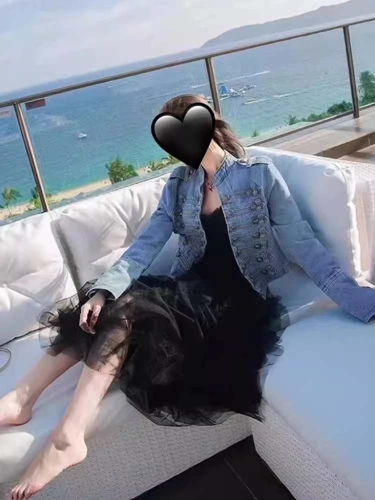 

Тяжелый мотоциклетный джинсовый тюнер в стиле панк, женский облегающий воротник-стойка, длинный топ све, женский топ, прямая трубка для поездок на работу и ветер