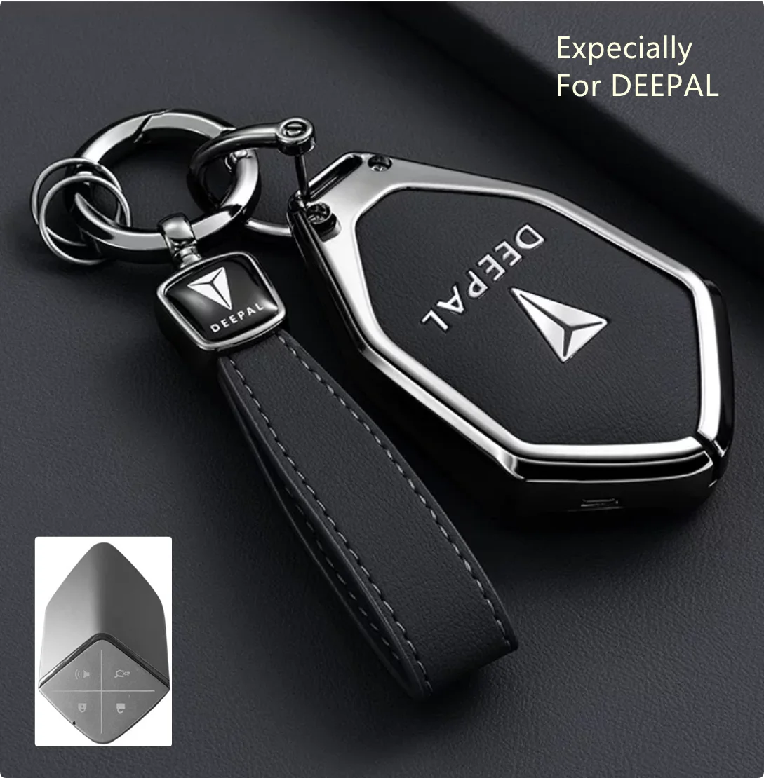 Car Zinc Alloy Leather Key Case Cover Holder Chain For Changan Deepal SL03 S7 2023 2024 Smart Control Key Protective Accessories