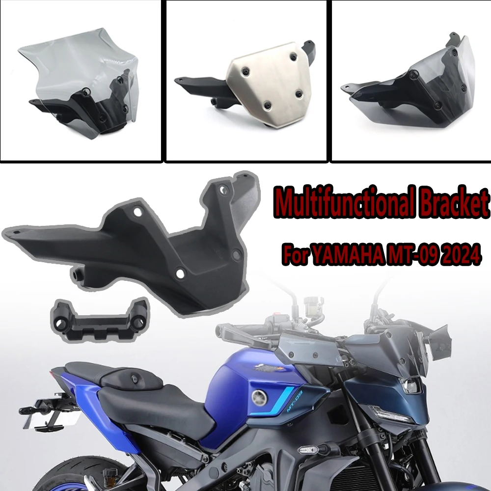 NEW Motorcycle Accessory Black Windshield Multifunctional Bracket Holder Wind Screen Support Kit For YAMAHA MT 09 MT09 2024-UP