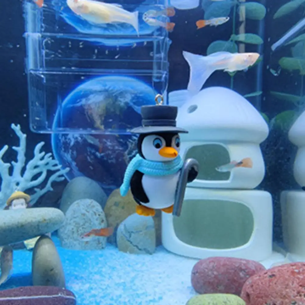 YOUZI PVC Floating Fish Tank Decorations Cute Little Penguin (wire + Ball) Aquarium Decoration Cartoon Fish Playmate