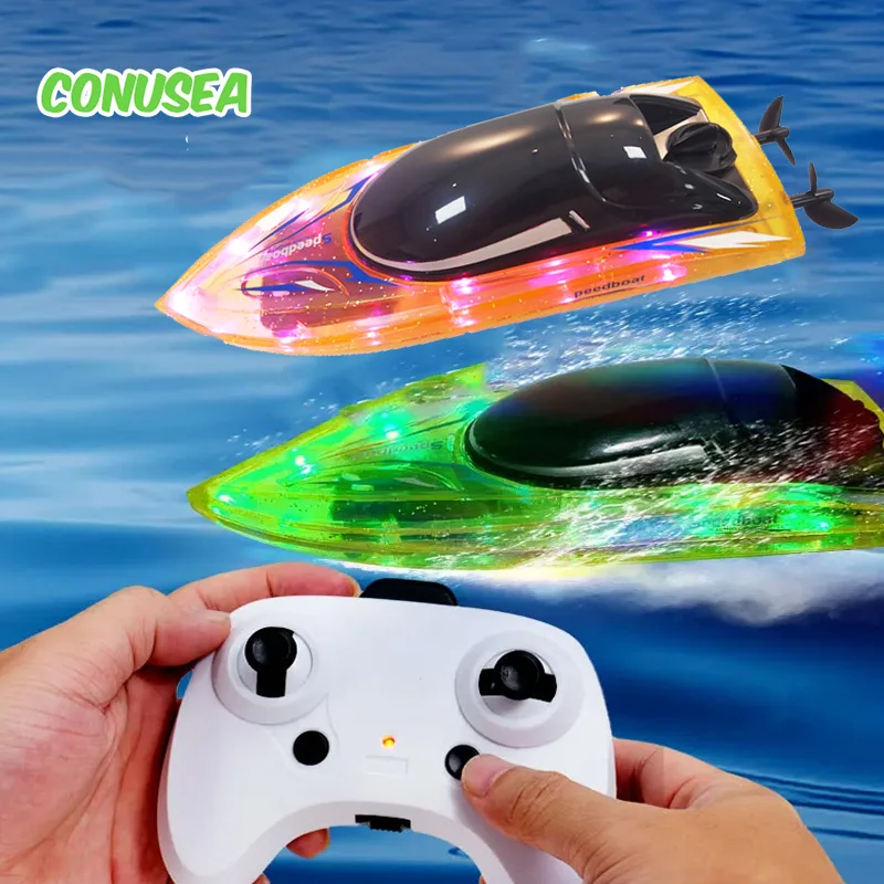 JJRC LED Rc Boat 2.4G Remote Control Competitive Ship 10Km/h Racing Boats Waterproof Outdoor Pool Water Games Speedboat Toys Boy