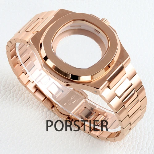 Imagen 2 del producto Caja NH35 de oro rosa de 40mm para reloj Nautilus, cristal de zafiro compatible con movimiento NH35 NH36 NH38, esfera de 29,8mm, acero inoxidable 316L