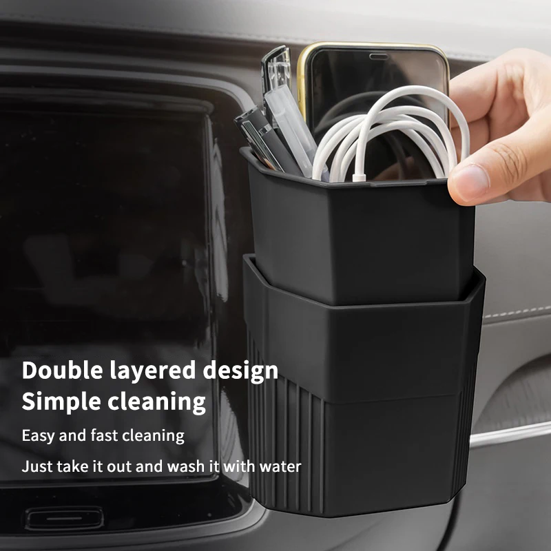 

Auto Air Vent Storage Pouch with Phone Mount; Glasses Suspension & Earphone Cable Organizer Box