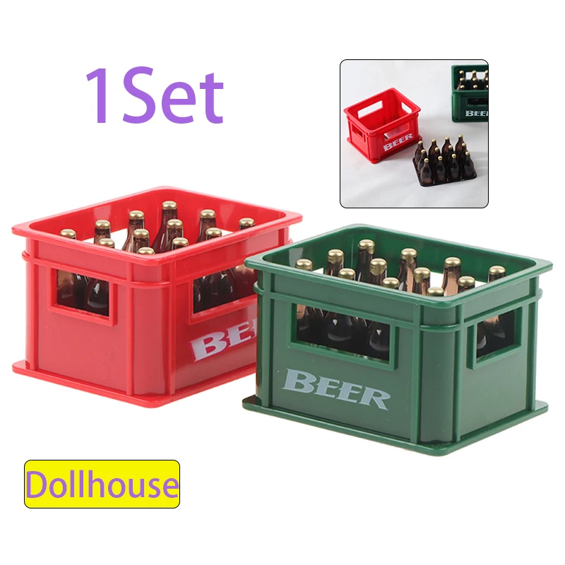 

1Set Dollhouse Wine Crate Miniature Beer Bottle Model Plastic Wine Basket Wine Bottles Dollhouse Kitchen Accessories Decoration