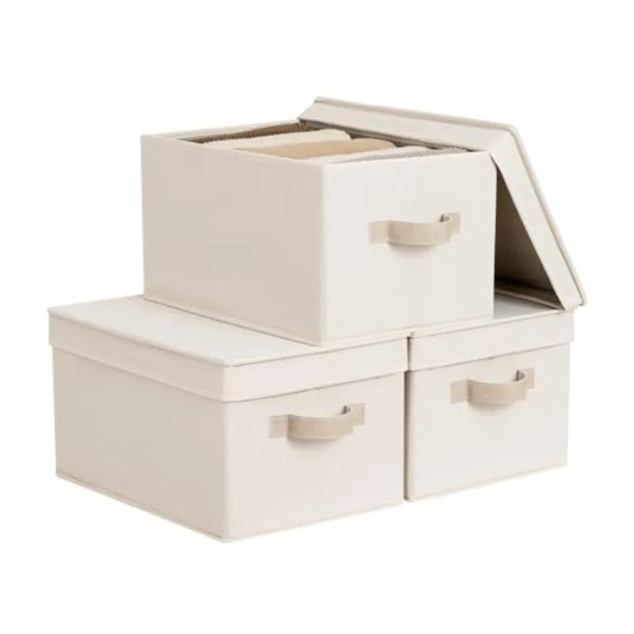 

Fabric Storage Bins with Lids, Decorative Storage Bins with PU Handles, Foldable Storage Baskets for Closet, Shelves, Stackable