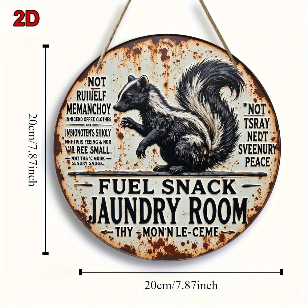2D Flat, 1pc 8.0x 8.0inch Round Vintage Wooden Sign Vintage Raccoon and Laundry Room Humor Decoration, Country Style Animal Them