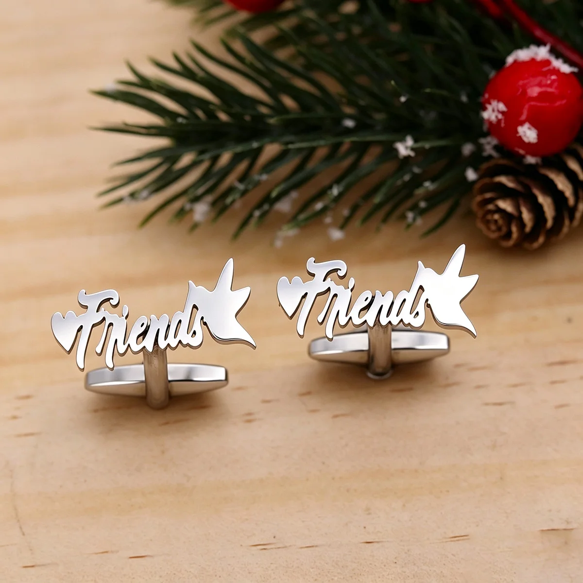 Custom Bird Heart Script Text Suit Cufflinks Father's Day Gift Personalized Cufflinks For Husband Fashion Jewelry Men Women