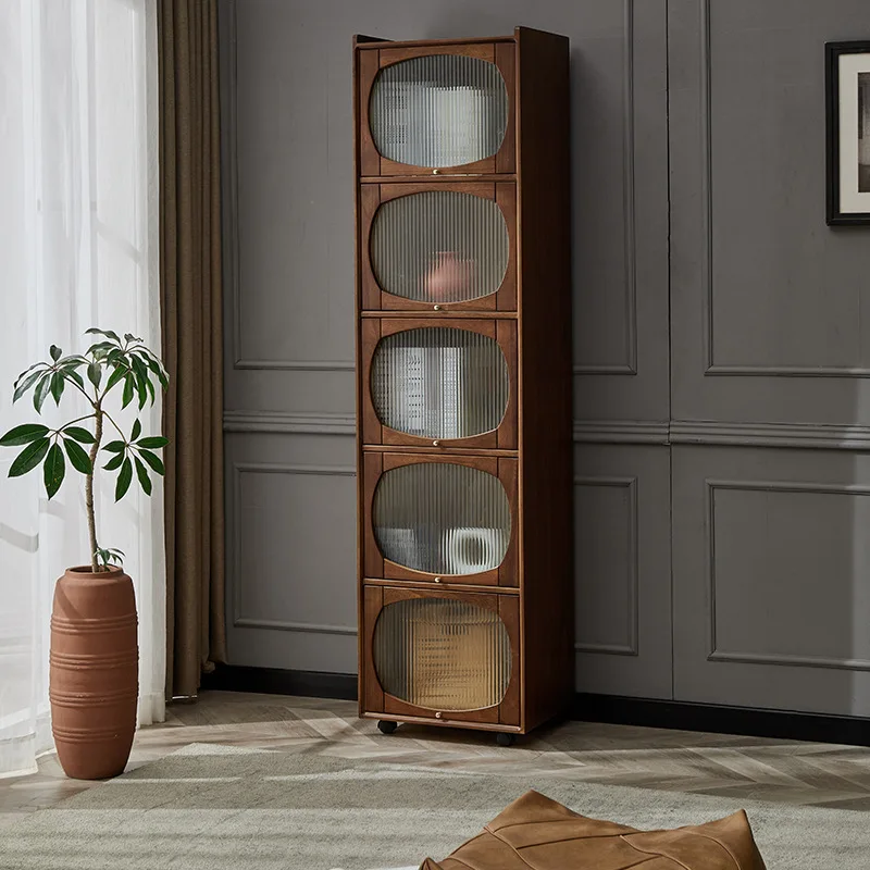 

Solid wood bookcase Children's household living room chest cabinet Storage narrow vertical cabinet Glass door Storage magazine