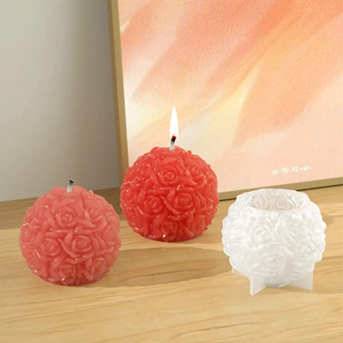 Multi Size Round Rose Silicone Candle Mold 3D Flower Ball Soap Resin Crystal Mould Chocolate Making Ice Tray Wedding Decor Gifts