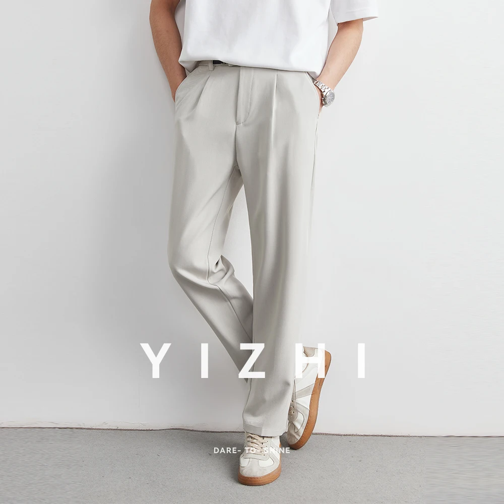 2025 Summer Men's Suit Pants New Loose Straight Casual Pants Fashionable and Versatile Button Men Pocket Pants S-3XL