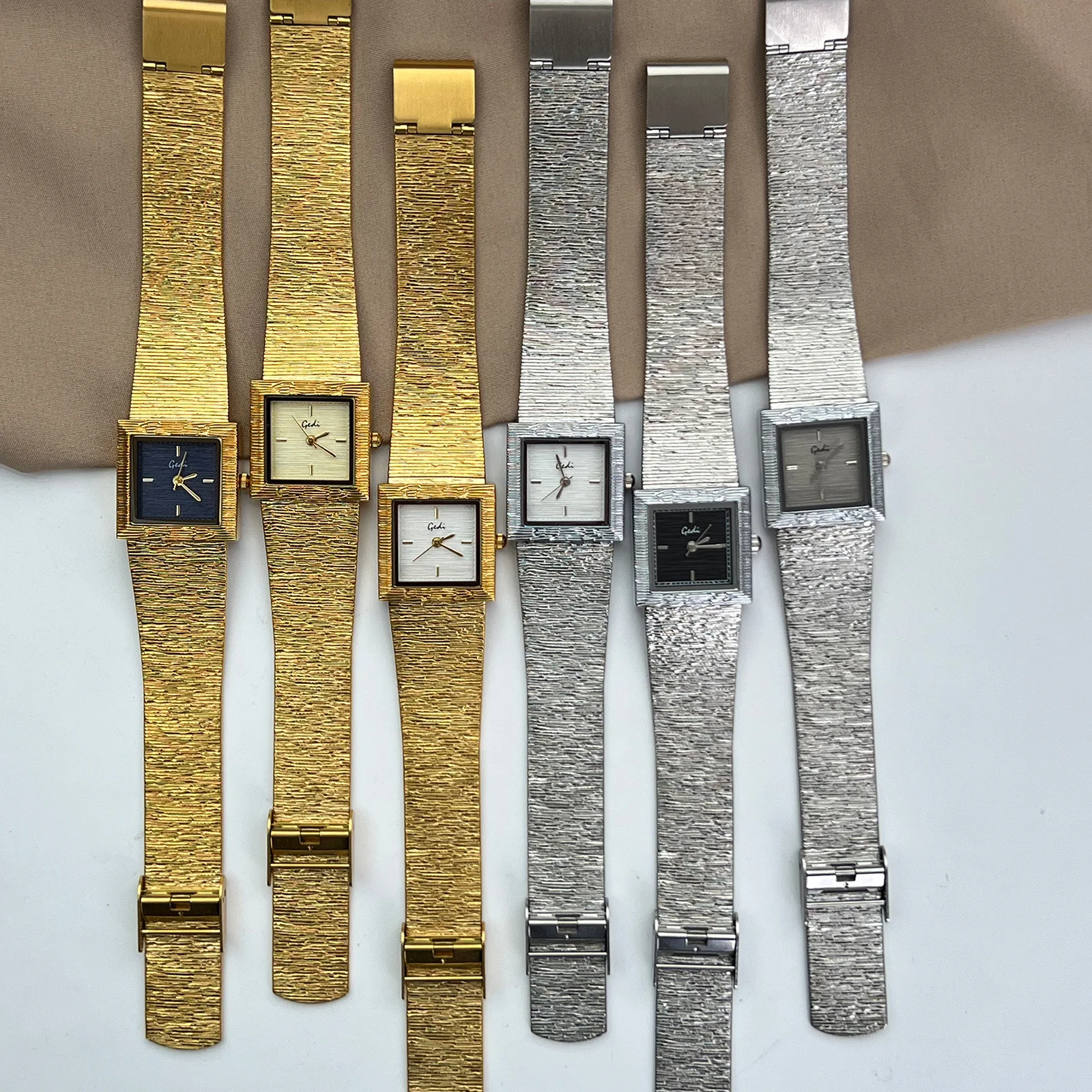 GEDI Brand Watch Retro Simple Square Texture Gold Watch Waterproof Women's Light Luxury Steel Strap Bracelet Quartz Wristwatches