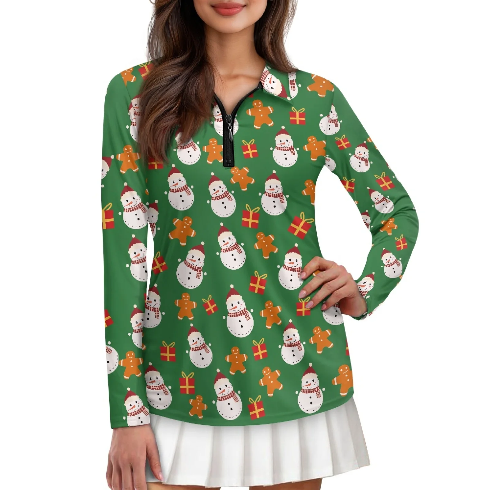 PENSTROLL Christmas Snowman Womens Athletic Fit Golf Shirts Moisture Wicking Ladies Golf Polo Shirts for Outdoor