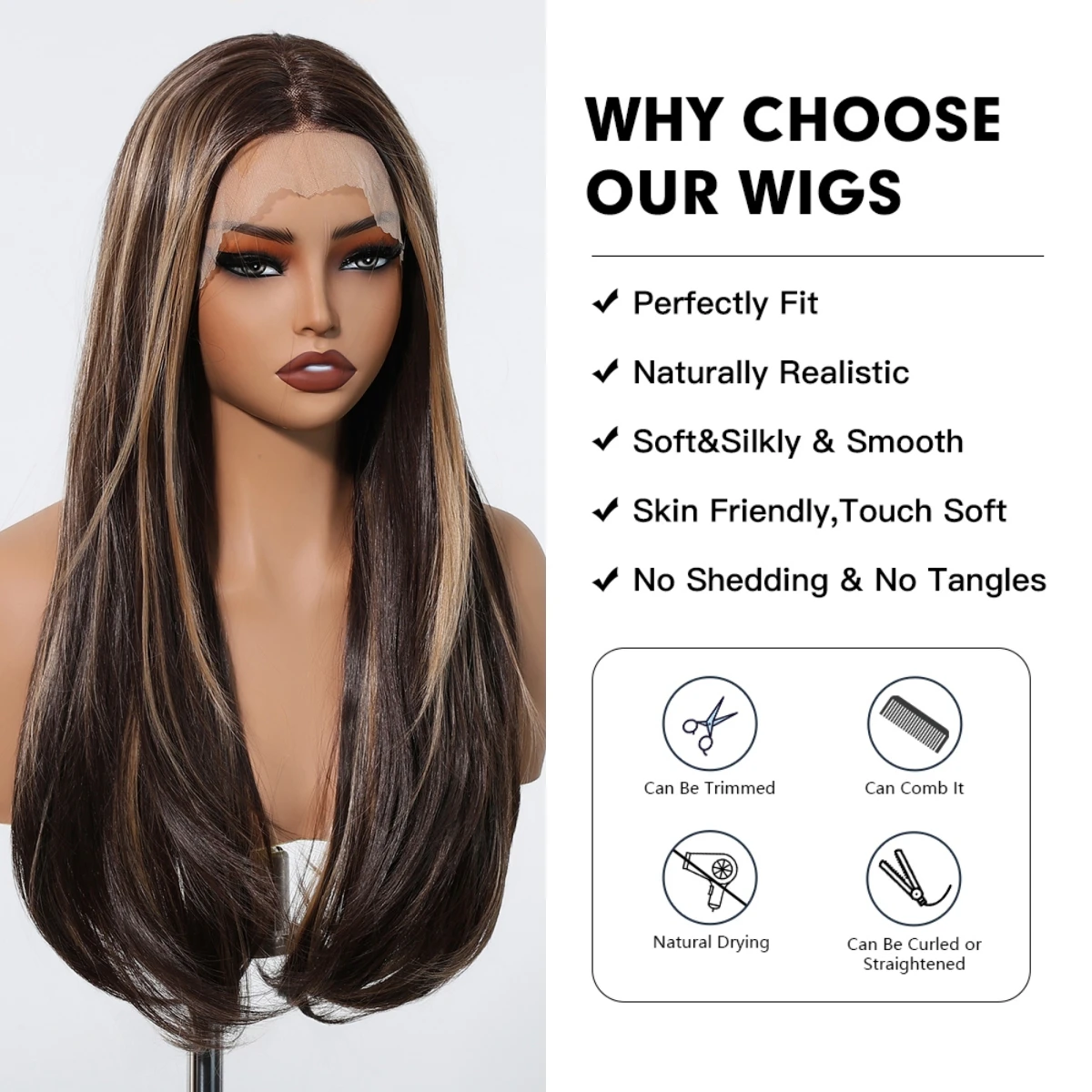13*6 Lace Frontal Wig Synthetic Hair Blonde Mixed Brown Daily Party Wig Long Body Wavy Lace Front Wigs for Wome Party Daily Use