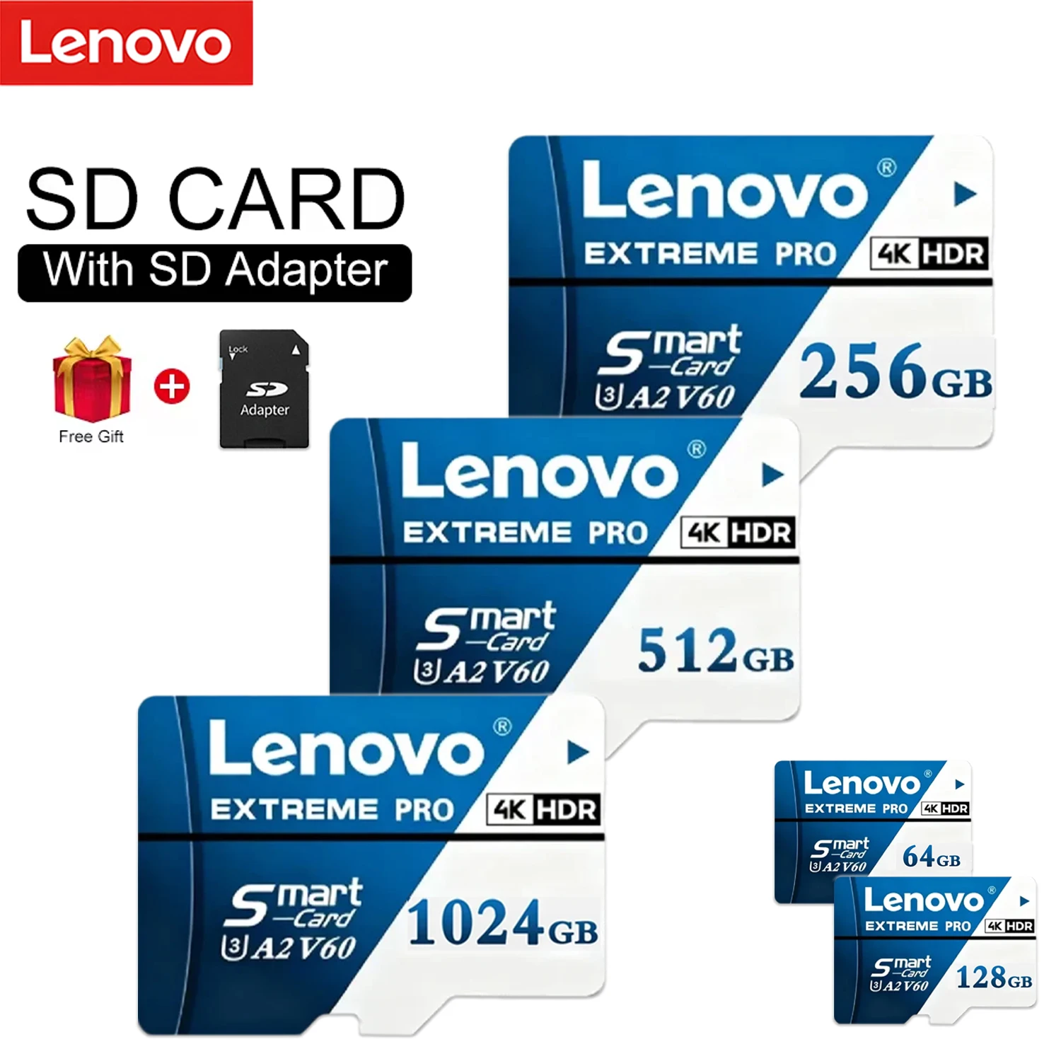 Carte mémoire Micro SD Lenovo, 128 go, haute vitesse, 1 To, 512 Go, 256 Go, 64 Go, U3 V60, 4K, TF, pour Nintendo Switch