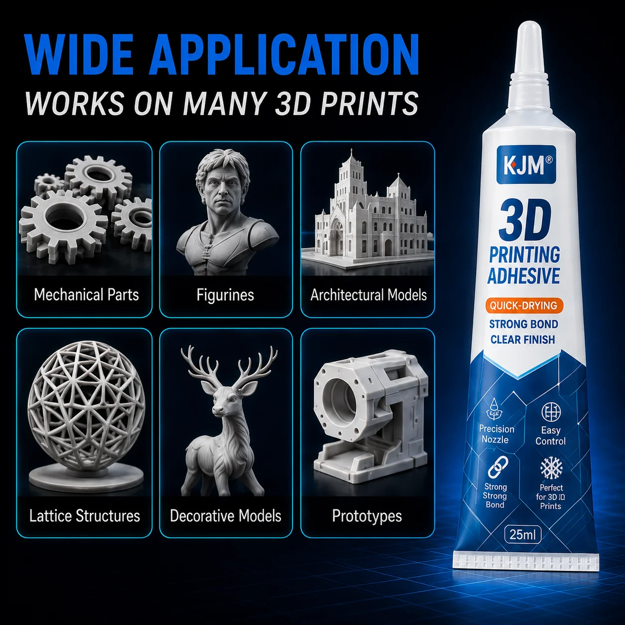 KJM Multi-Purpose Adhesive Quick Dry Clear Strong Glue 25ml for Auto Plastic Trim Gear 3D Print PLA ABS PETG Resin Model Repair