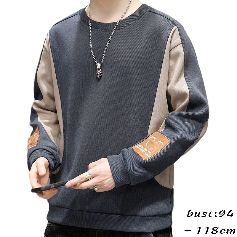 

High quality sweatshirts for men long sleeve patchwork pullover new spring autumn 2024 tending clothing - black white grey