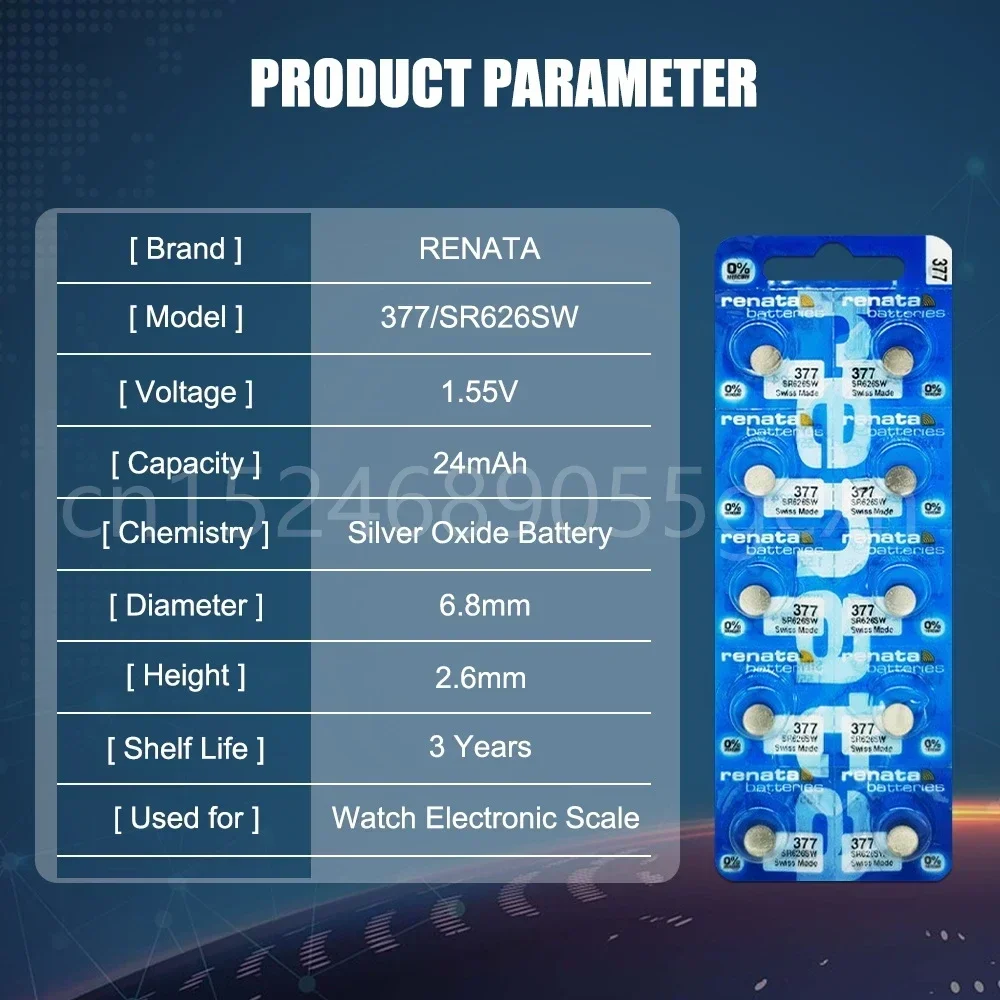 100% الأصلي ريناتا 377 SR626SW AG4 LR626 SR66 V377 1.55 فولت بطارية أكسيد الفضة لمشاهدة اللعب الموازين خلية زر التحكم عن بعد