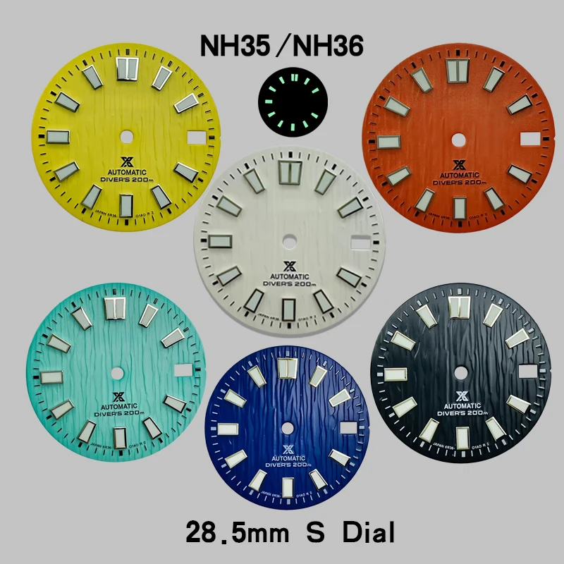 

NH35 dial 28.5mm S logo tree bark pattern dial green luminous suitable for NH35/NH36 movement watch accessories